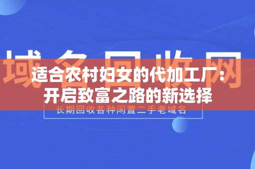 适合农村妇女的代加工厂：开启致富之路的新选择