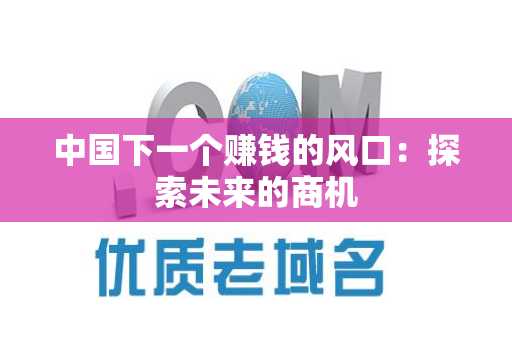 中国下一个赚钱的风口：探索未来的商机