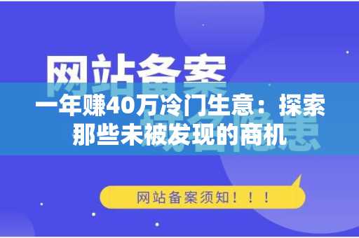 一年赚40万冷门生意：探索那些未被发现的商机