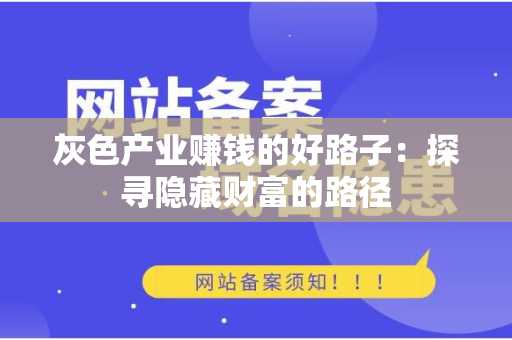 灰色产业赚钱的好路子：探寻隐藏财富的路径