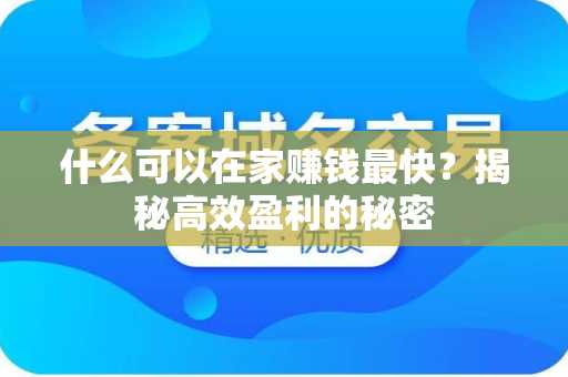什么可以在家赚钱最快？揭秘高效盈利的秘密