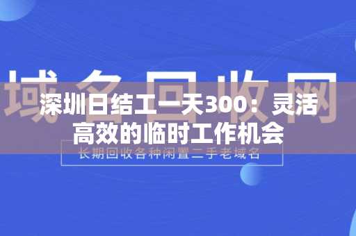 深圳日结工一天300：灵活高效的临时工作机会