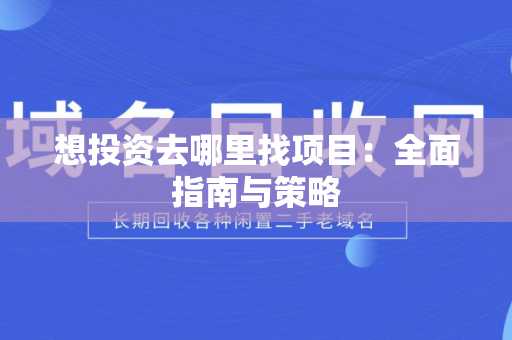 想投资去哪里找项目：全面指南与策略