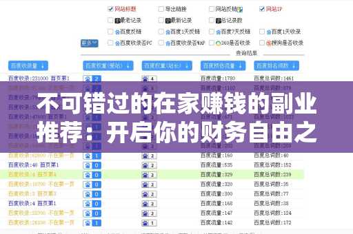 不可错过的在家赚钱的副业推荐：开启你的财务自由之路！