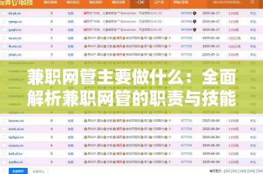 兼职网管主要做什么：全面解析兼职网管的职责与技能