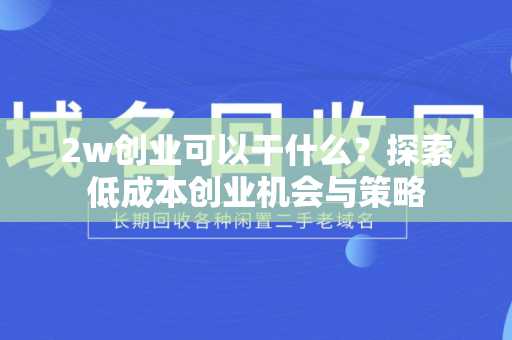 2w创业可以干什么？探索低成本创业机会与策略