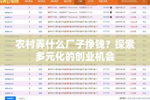 农村弄什么厂子挣钱？探索多元化的创业机会