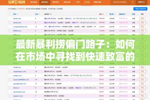 最新暴利捞偏门路子：如何在市场中寻找到快速致富的机会？