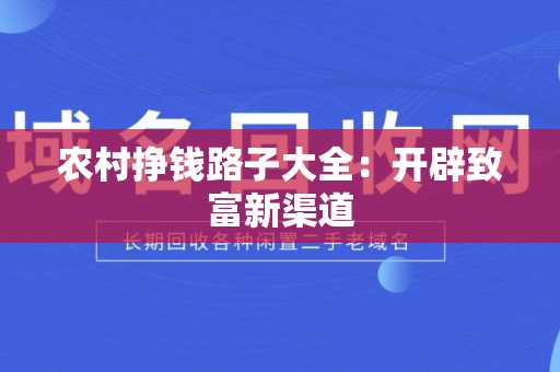 农村挣钱路子大全：开辟致富新渠道