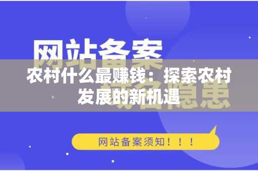 农村什么最赚钱：探索农村发展的新机遇