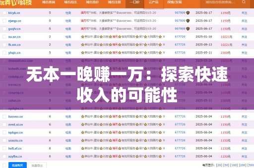 无本一晚赚一万：探索快速收入的可能性